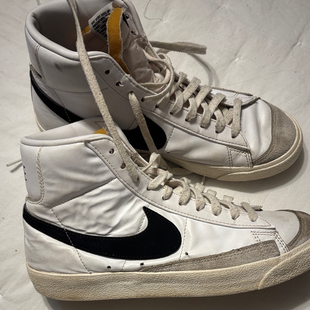 Nike White and Black High-Top Sneakers with Gray Accents